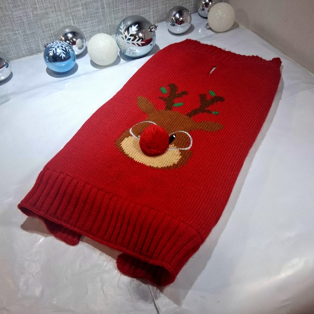Festive Red Reindeer Dog Sweater NWT